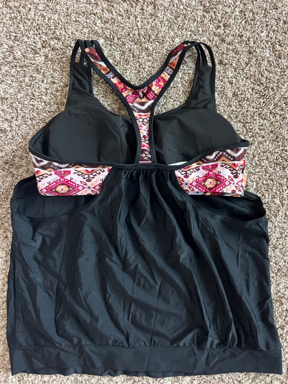 Women’s XL Swim Tops- Black with fun Aztec Bra & Coral Tankini Swim Top - Picture 7 of 14